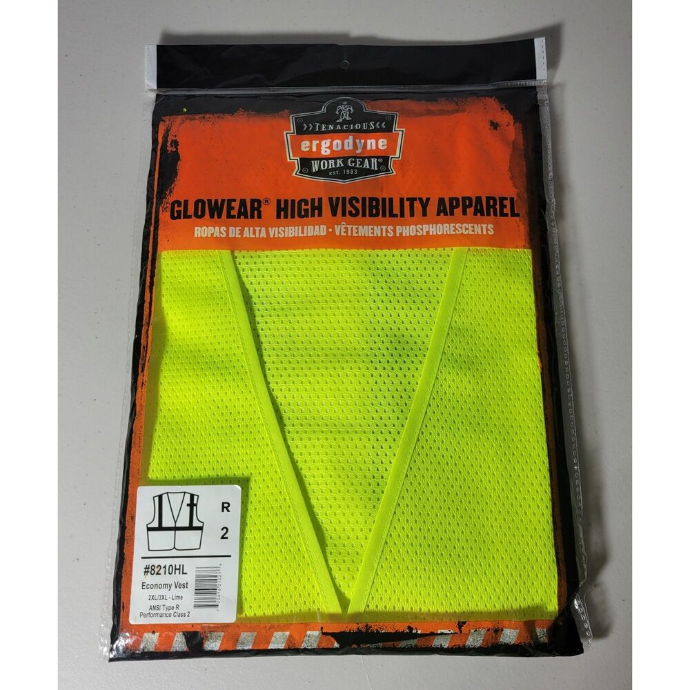 2015 ergodyne 2XL/3XL Economy Vest Lime ANSI Type R Performance Class‎ 2 #8210HL